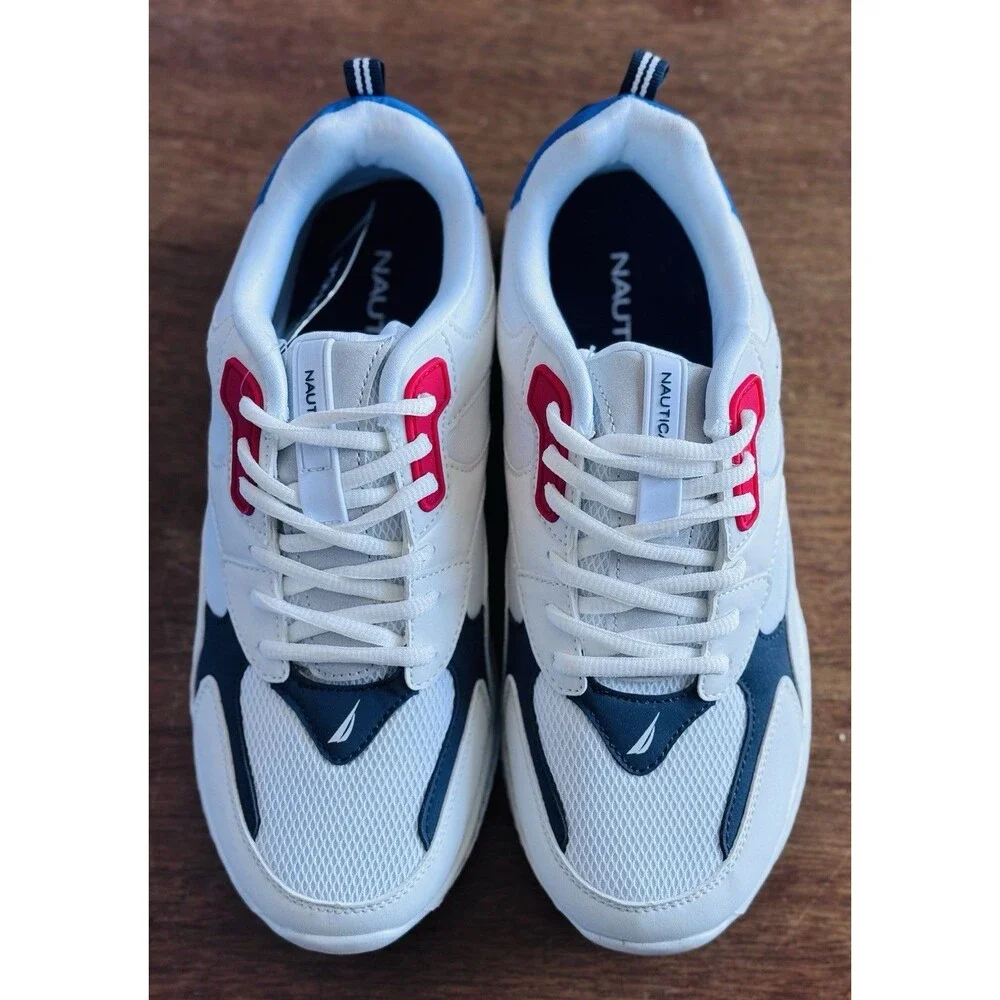 Men’s Size 9.5 Nautica Angler White Navy Lifestyle Sneakers CV2143 NWOB